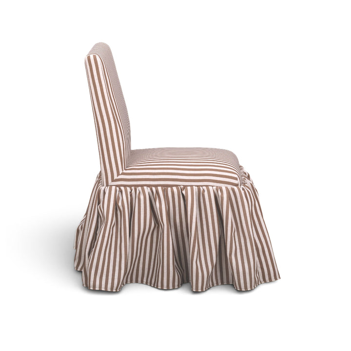 Gertrude Brown Striped Performance Linen Skirted Dining Chair