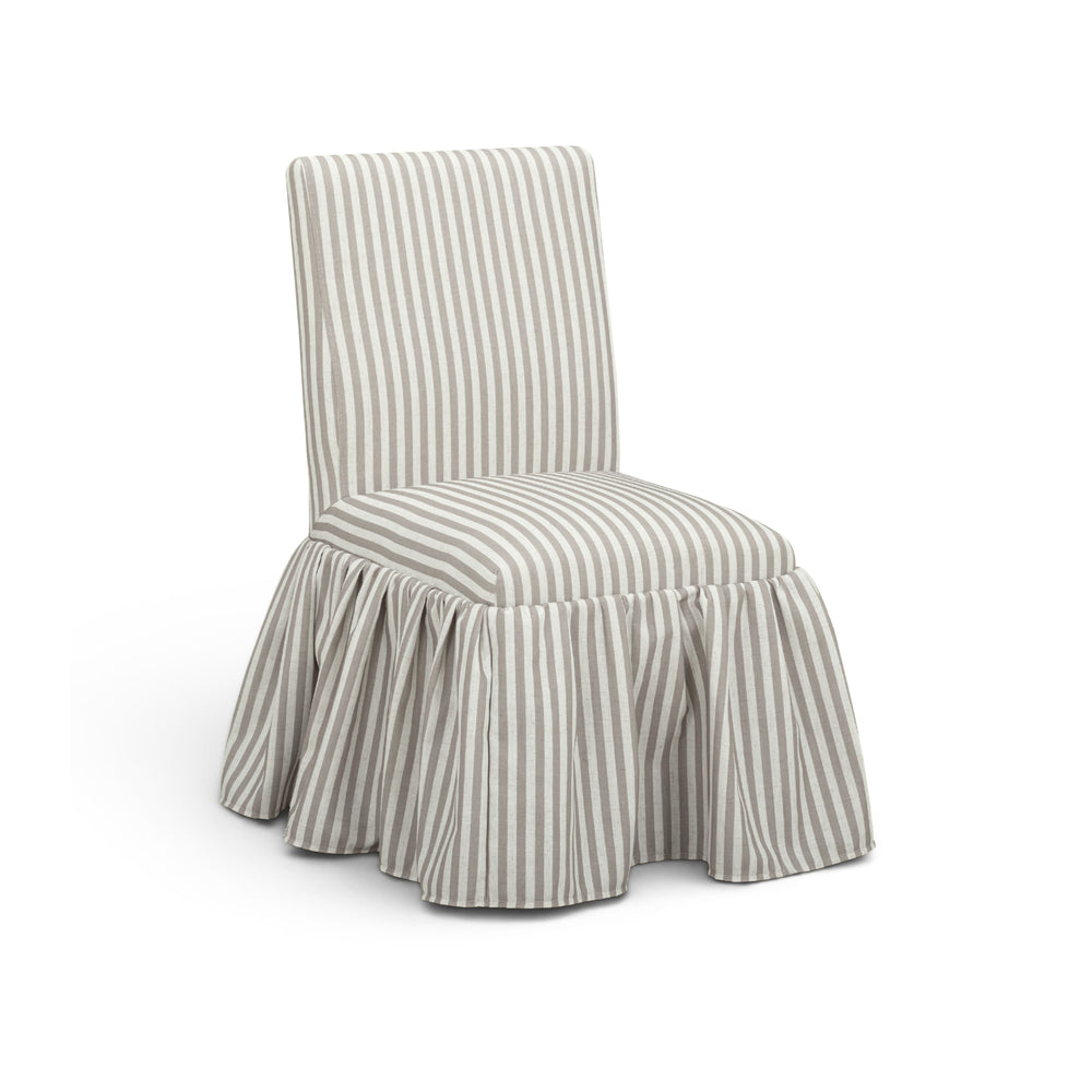 Gertrude Khaki Striped Performance Linen Skirted Dining Chair