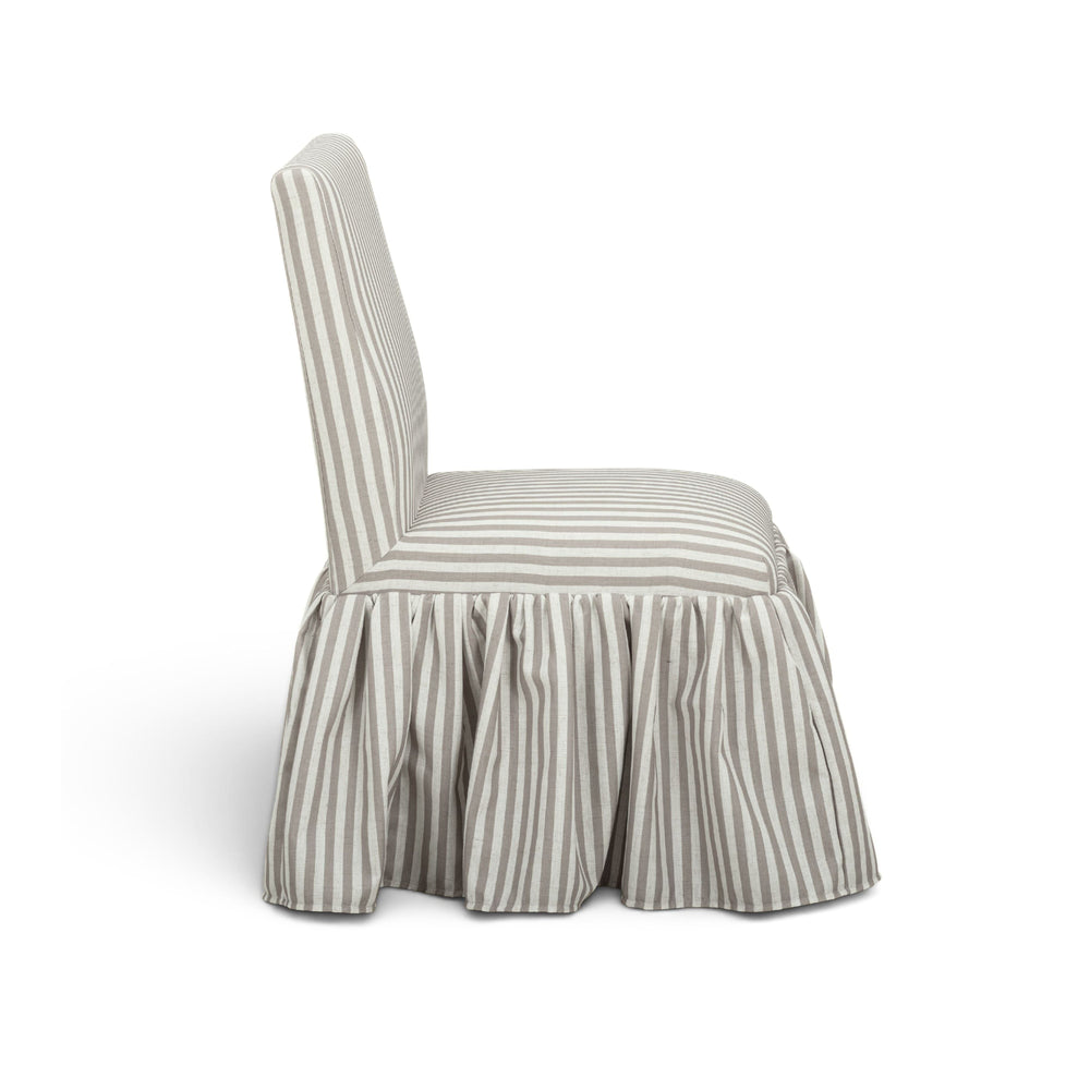 Gertrude Khaki Striped Performance Linen Skirted Dining Chair