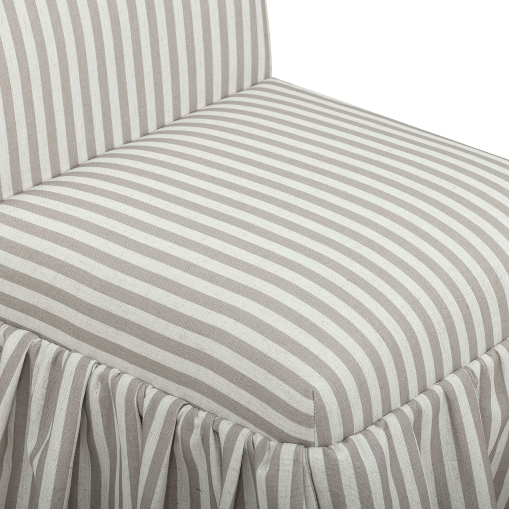 Gertrude Khaki Striped Performance Linen Skirted Dining Chair