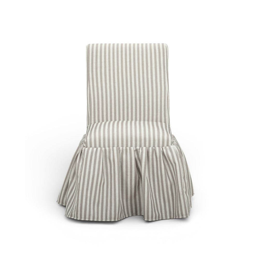 Gertrude Khaki Striped Performance Linen Skirted Dining Chair
