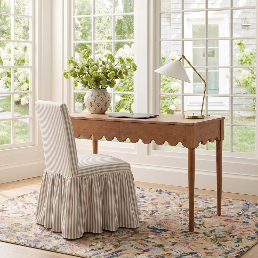Gertrude Khaki Striped Performance Linen Skirted Dining Chair