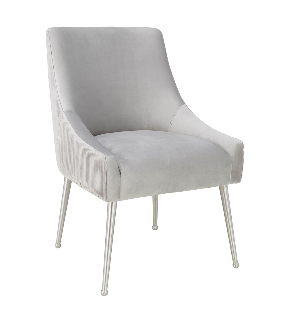 Beatrix Pleated Light Grey Performance Velvet Dining Chair - Silver Legs
