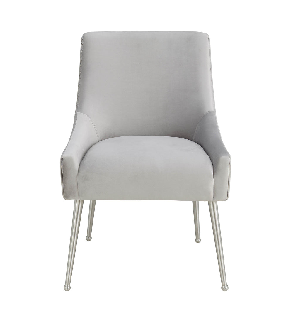 Beatrix Pleated Light Grey Performance Velvet Dining Chair - Silver Legs
