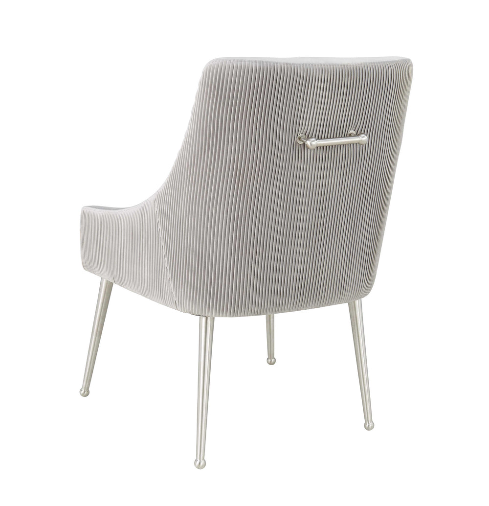 Beatrix Pleated Light Grey Performance Velvet Dining Chair - Silver Legs