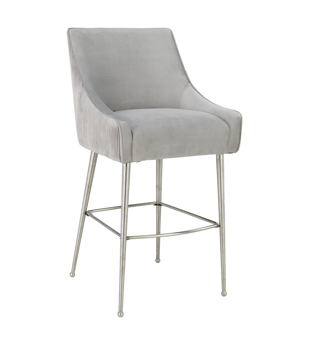 Beatrix Pleated Light Grey Performance Velvet Counter Stool