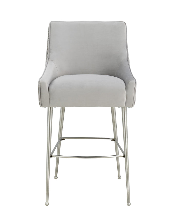 Beatrix Pleated Light Grey Performance Velvet Counter Stool