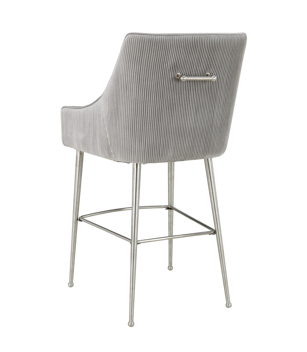 Beatrix Pleated Light Grey Performance Velvet Counter Stool