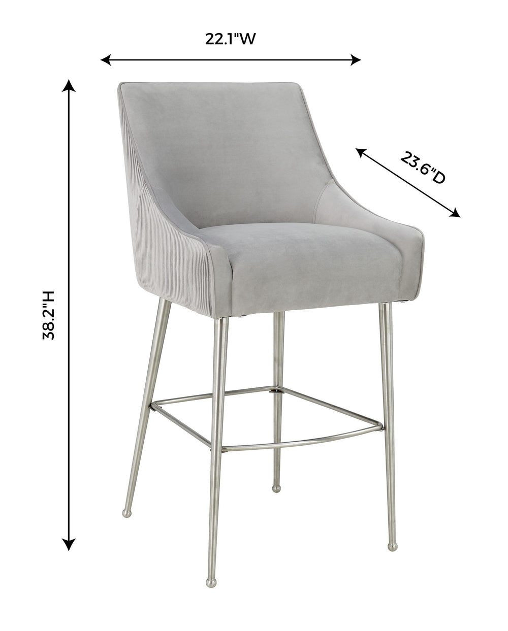 Beatrix Pleated Light Grey Performance Velvet Counter Stool