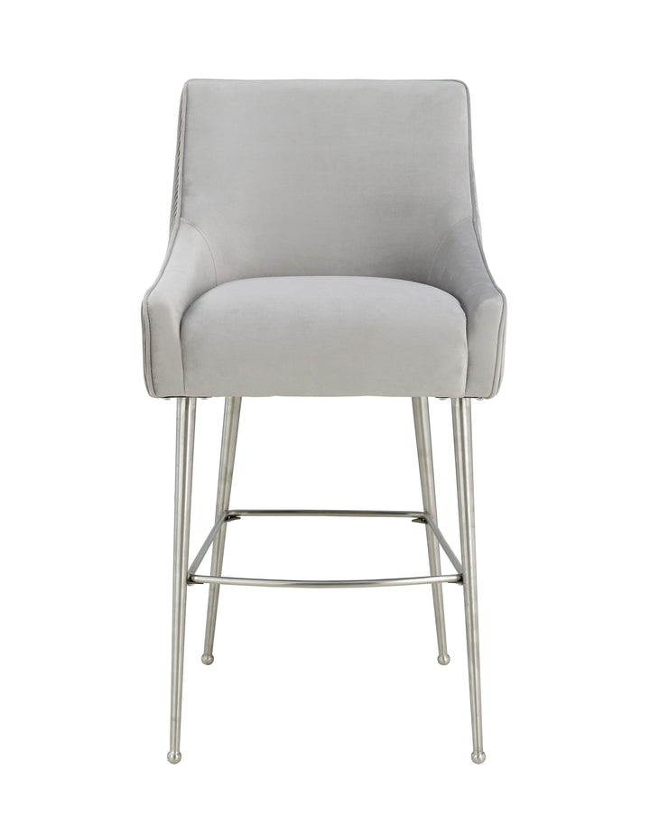 Beatrix Pleated Light Grey Performance Velvet Bar Stool