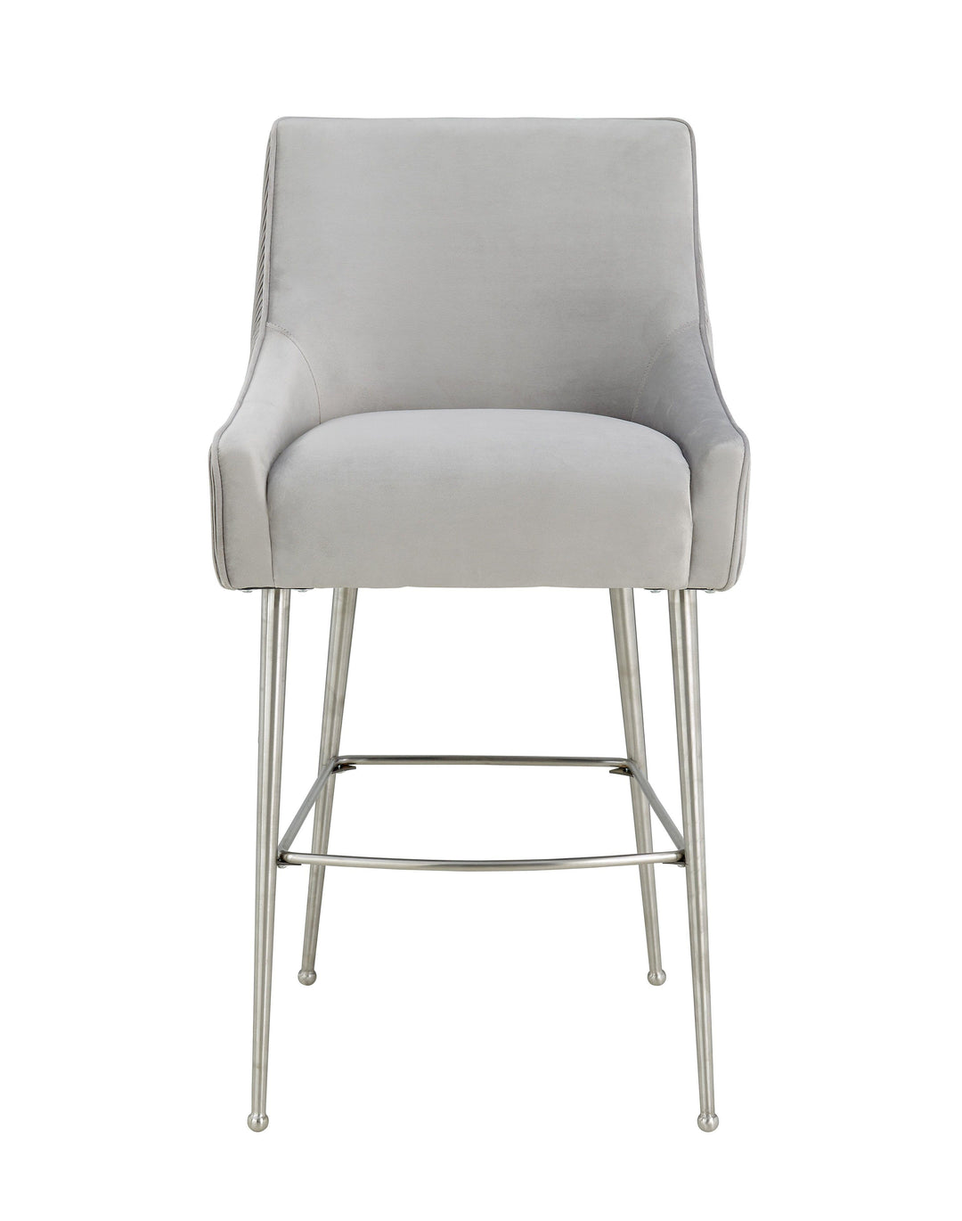 Beatrix Pleated Light Grey Performance Velvet Bar Stool