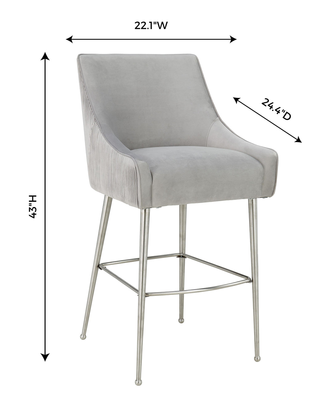 Beatrix Pleated Light Grey Performance Velvet Bar Stool