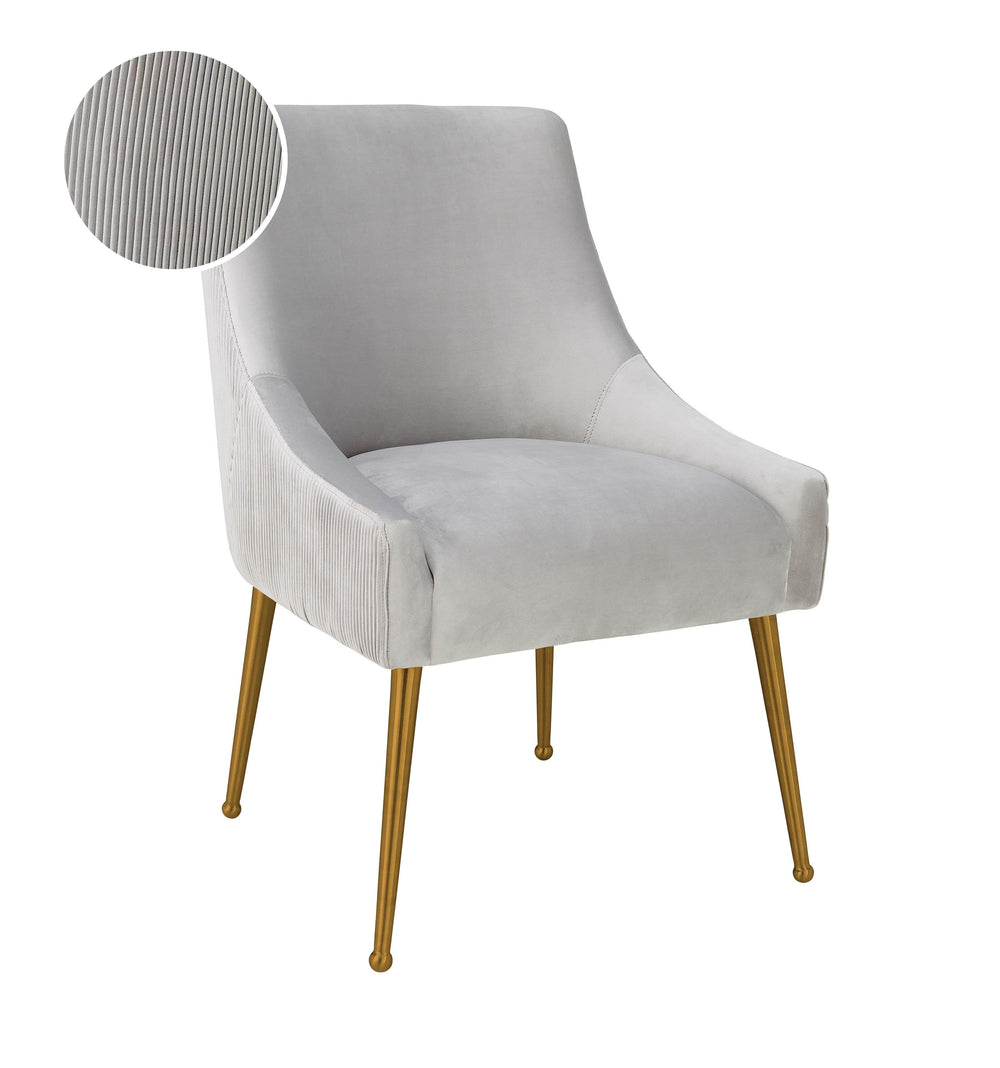 Beatrix Pleated Light Grey Performance Velvet Dining Chair - Gold Legs