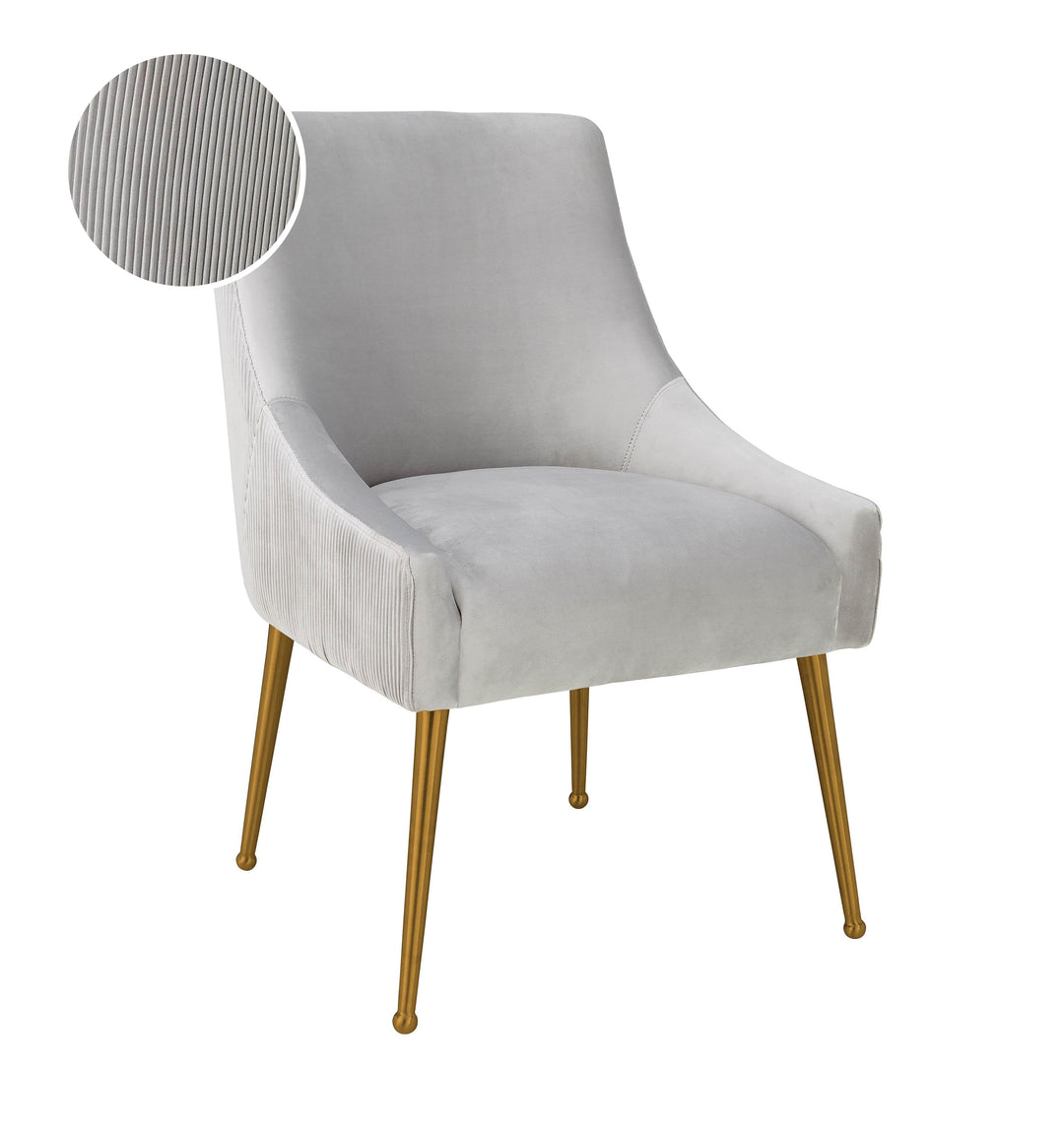 Beatrix Pleated Light Grey Performance Velvet Dining Chair - Gold Legs