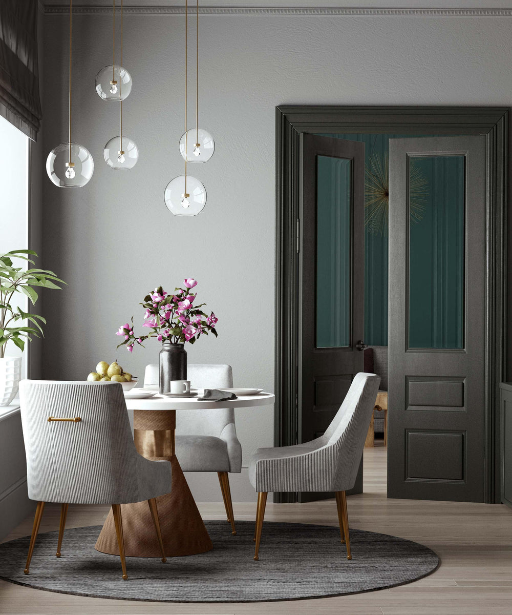 Beatrix Pleated Light Grey Performance Velvet Dining Chair - Gold Legs
