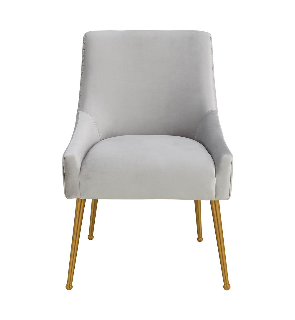 Beatrix Pleated Light Grey Performance Velvet Dining Chair - Gold Legs