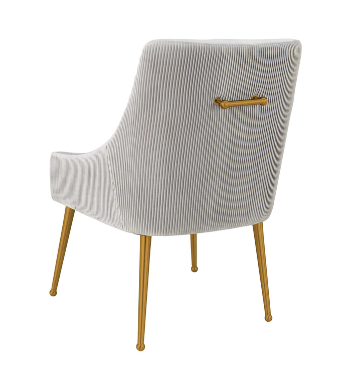 Beatrix Pleated Light Grey Performance Velvet Dining Chair - Gold Legs