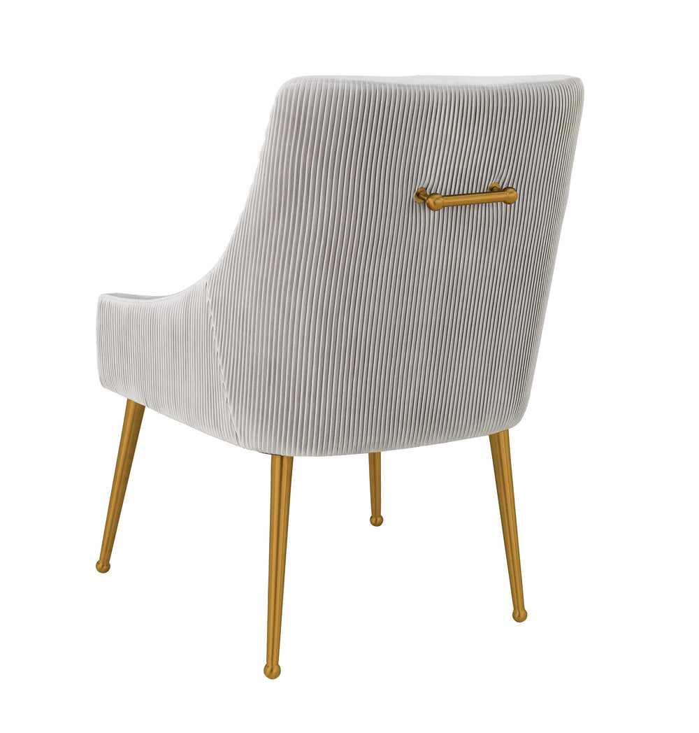 Beatrix Pleated Light Grey Performance Velvet Dining Chair - Gold Legs