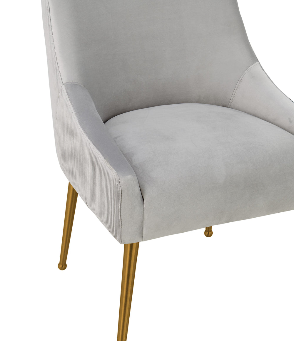 Beatrix Pleated Light Grey Performance Velvet Dining Chair - Gold Legs