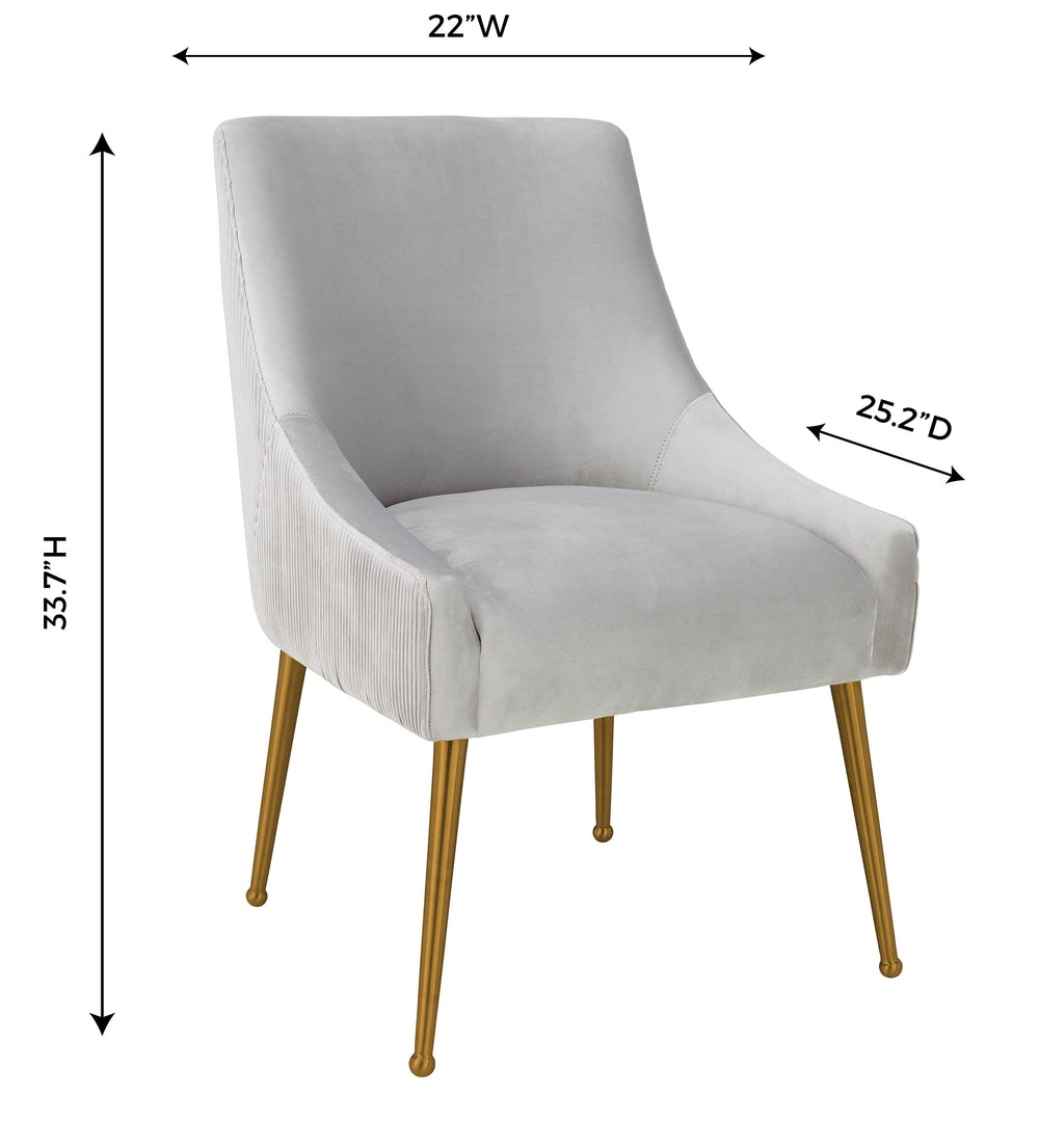 Beatrix Pleated Light Grey Performance Velvet Dining Chair - Gold Legs