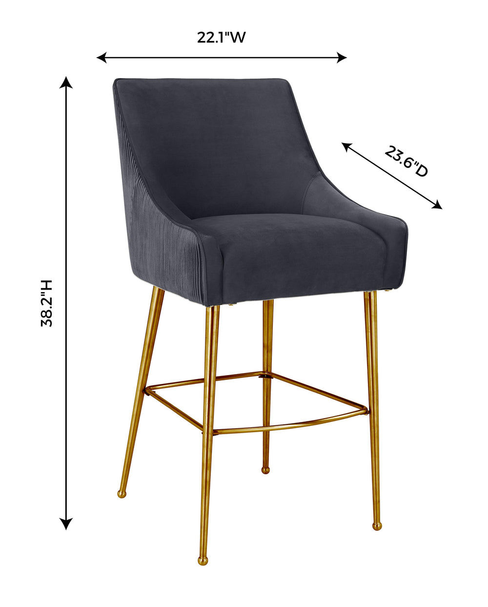 Beatrix Pleated Grey Performance Velvet Counter Stool