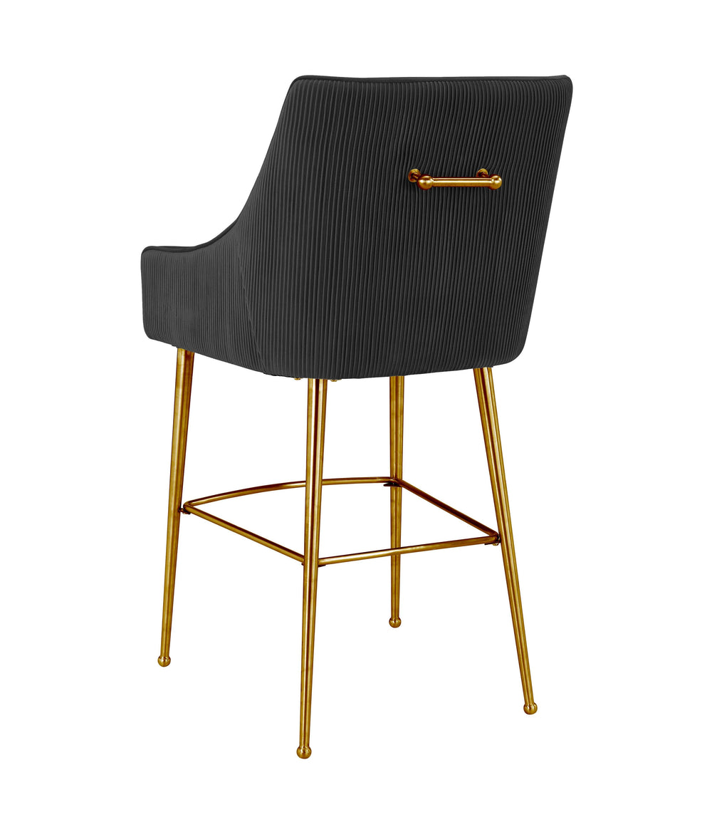 Beatrix Pleated Black Performance Velvet Bar Stool