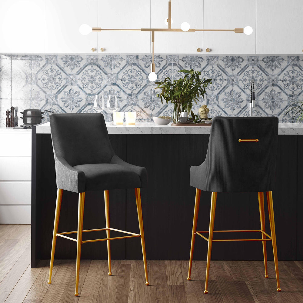 Beatrix Pleated Black Performance Velvet Bar Stool