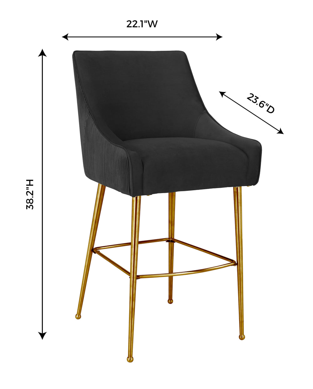Beatrix Pleated Black Performance Velvet Counter Stool