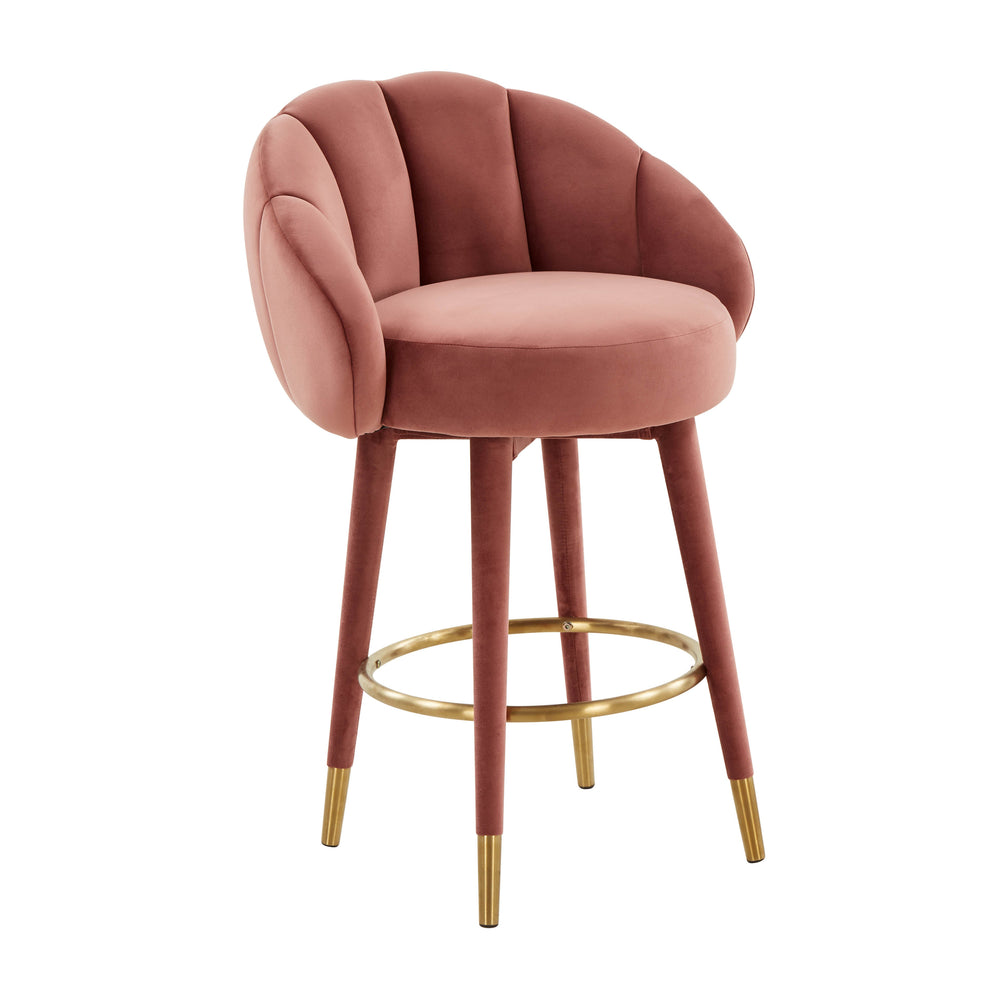 Myla Salmon Performance Velvet Swivel Counter Stool