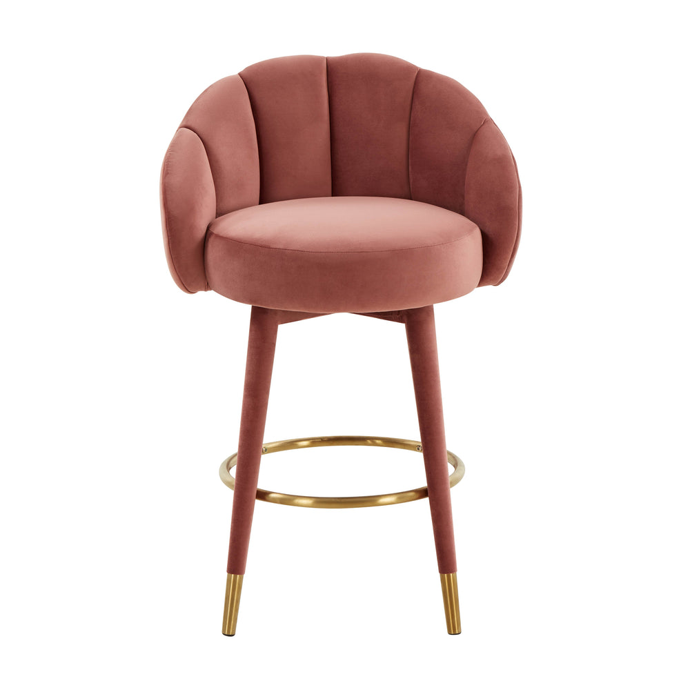 Myla Salmon Performance Velvet Swivel Counter Stool