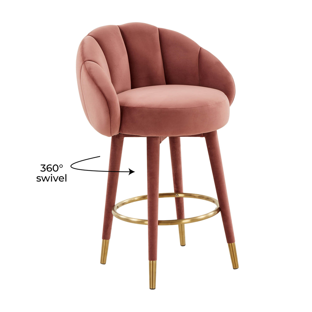 Myla Salmon Performance Velvet Swivel Counter Stool