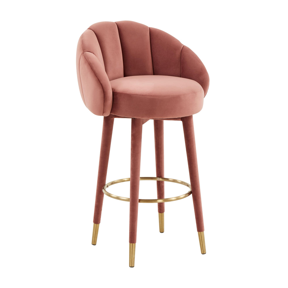 Myla Salmon Performance Velvet Swivel Bar Stool