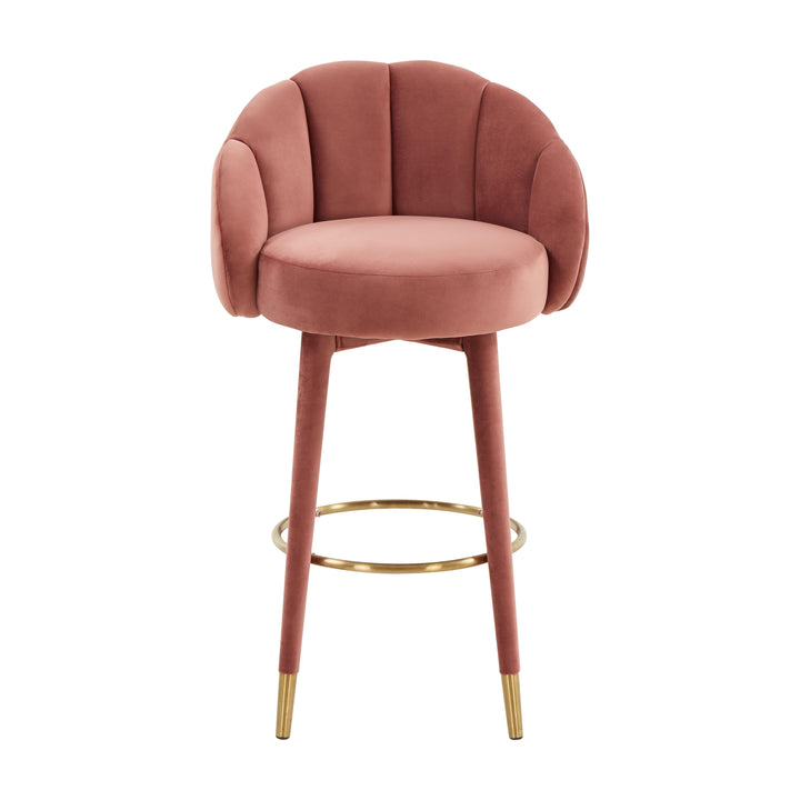 Myla Salmon Performance Velvet Swivel Bar Stool
