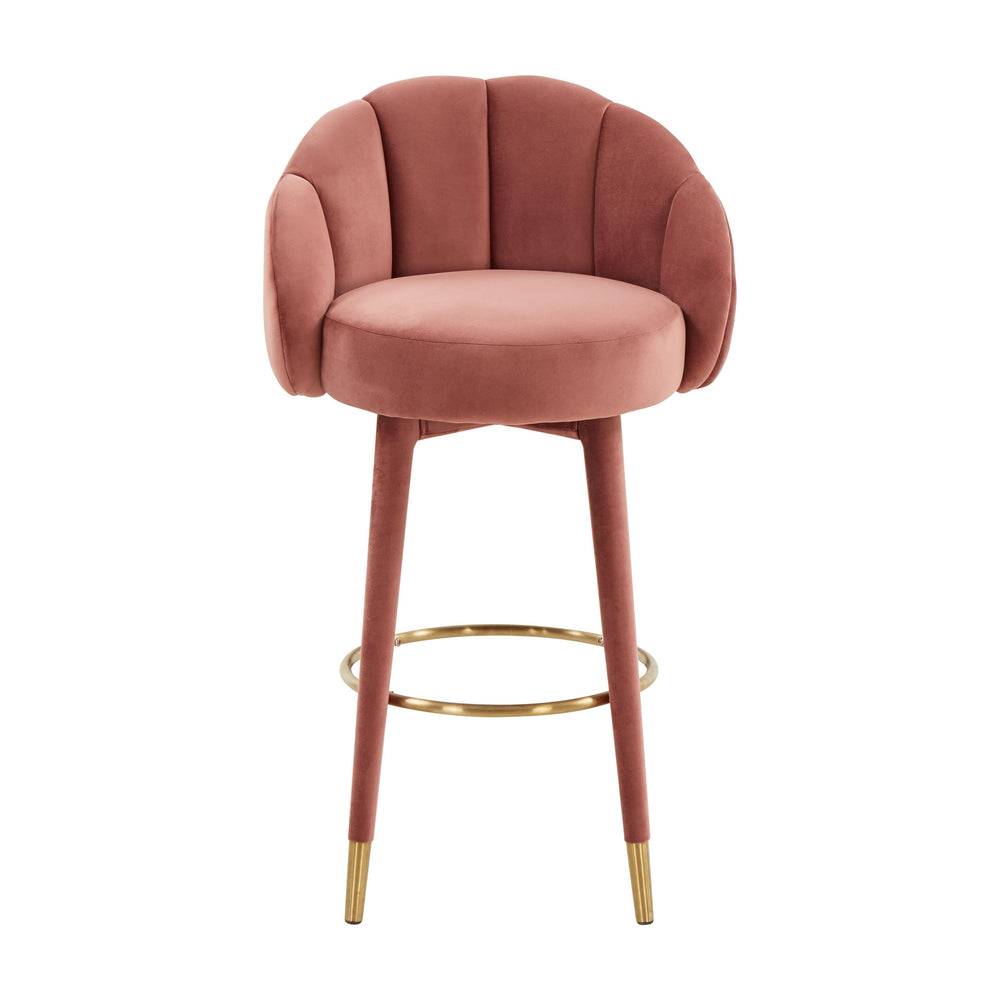 Myla Salmon Performance Velvet Swivel Bar Stool