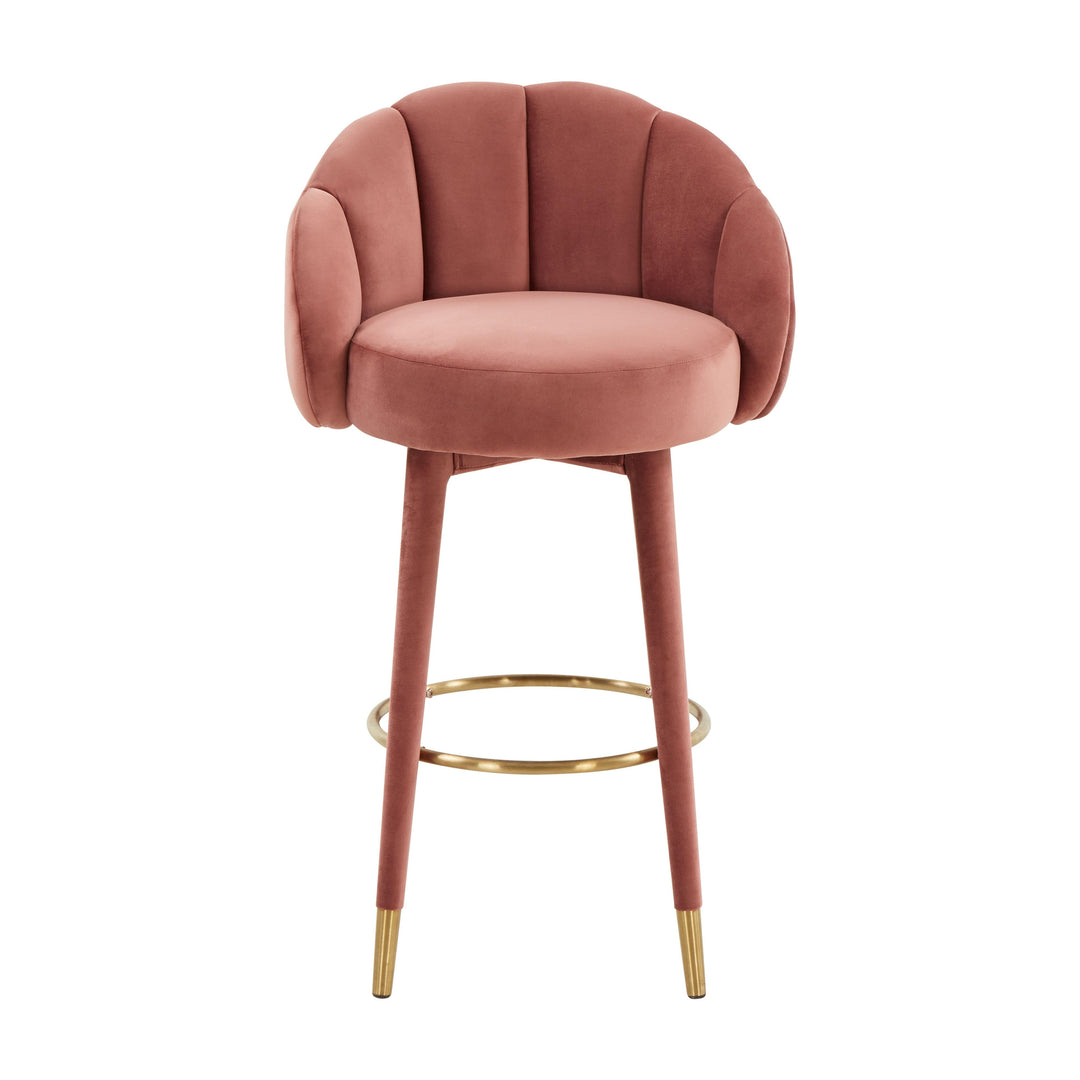 Myla Salmon Performance Velvet Swivel Bar Stool