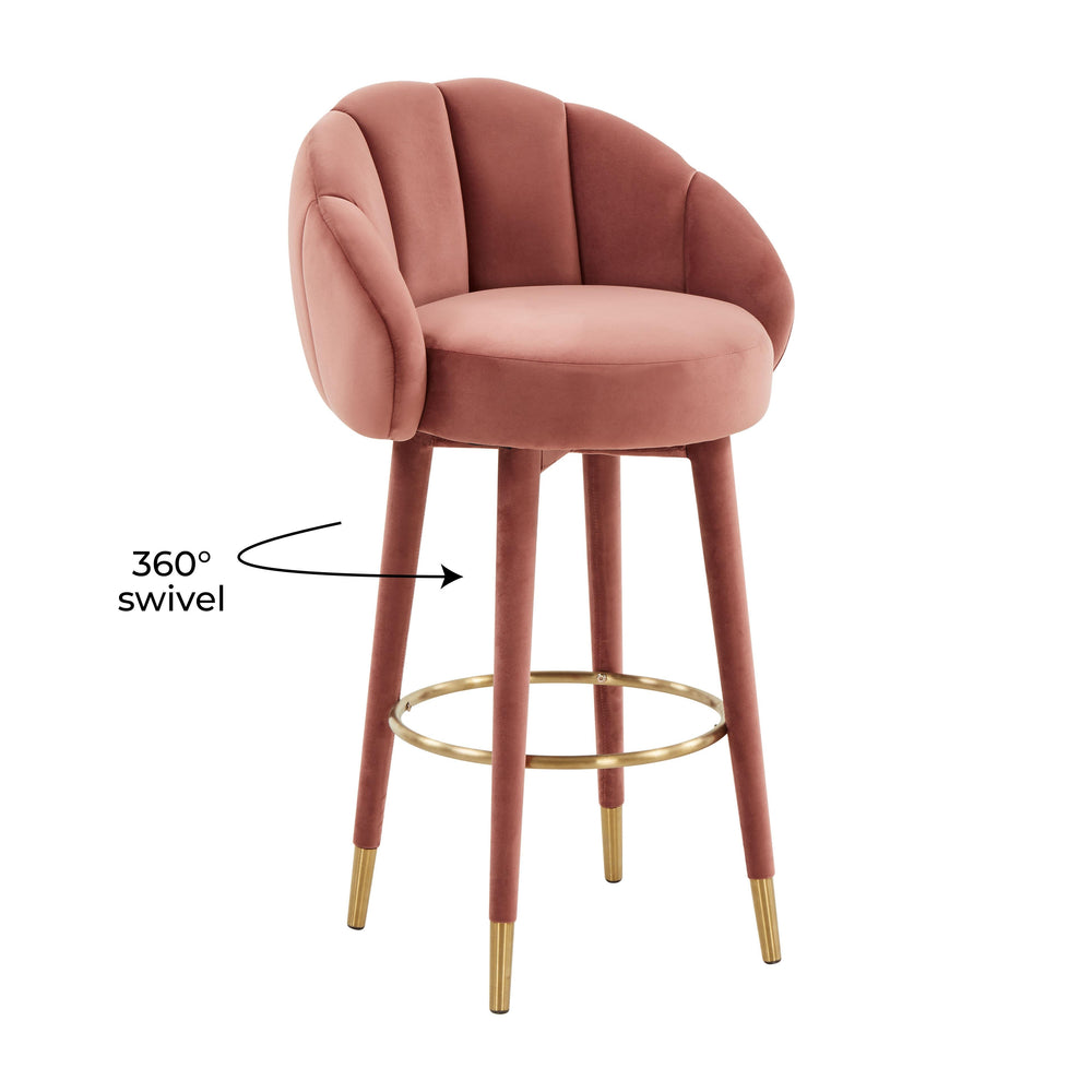 Myla Salmon Performance Velvet Swivel Bar Stool