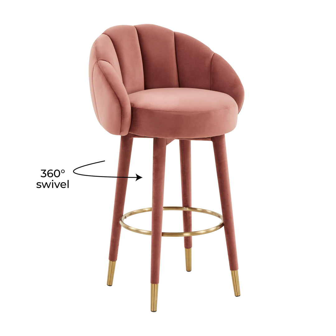 Myla Salmon Performance Velvet Swivel Bar Stool