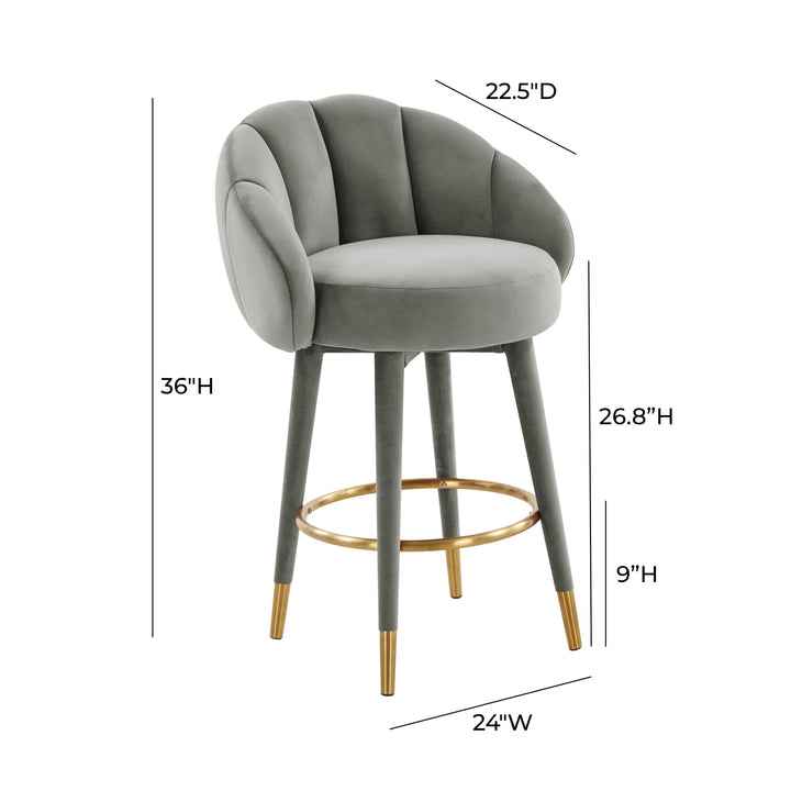Myla Light Grey Performance Velvet Swivel Counter Stool
