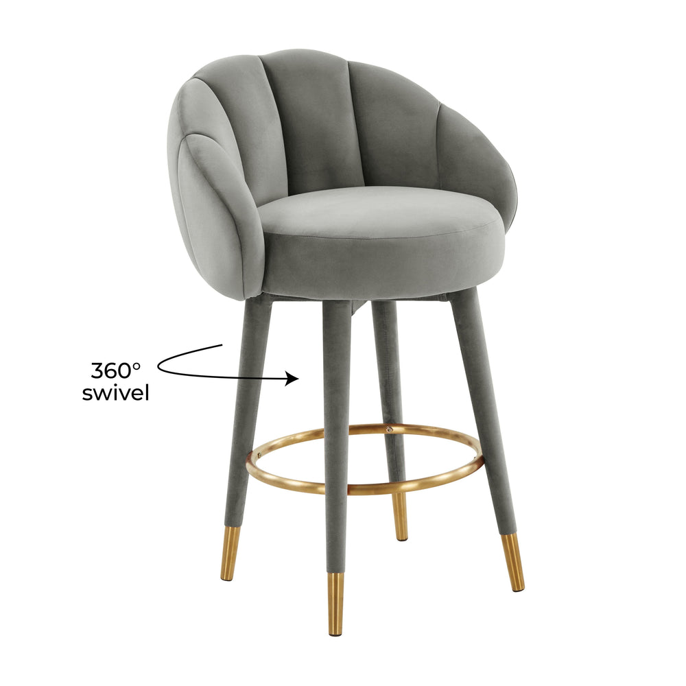 Myla Light Grey Performance Velvet Swivel Counter Stool