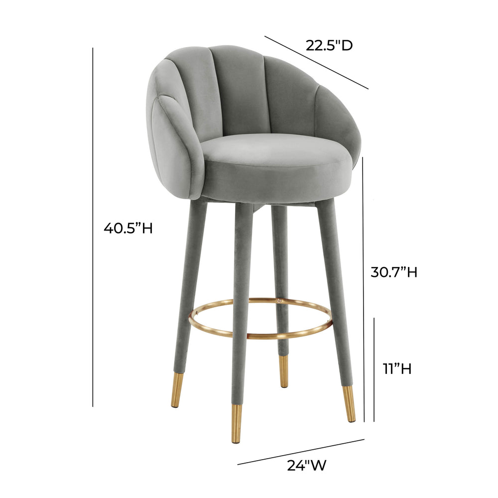 Myla Light Grey Performance Velvet Swivel Bar Stool