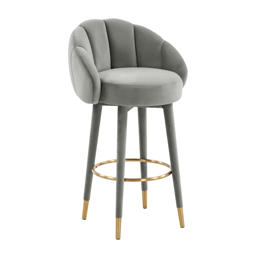 Myla Light Grey Performance Velvet Swivel Bar Stool