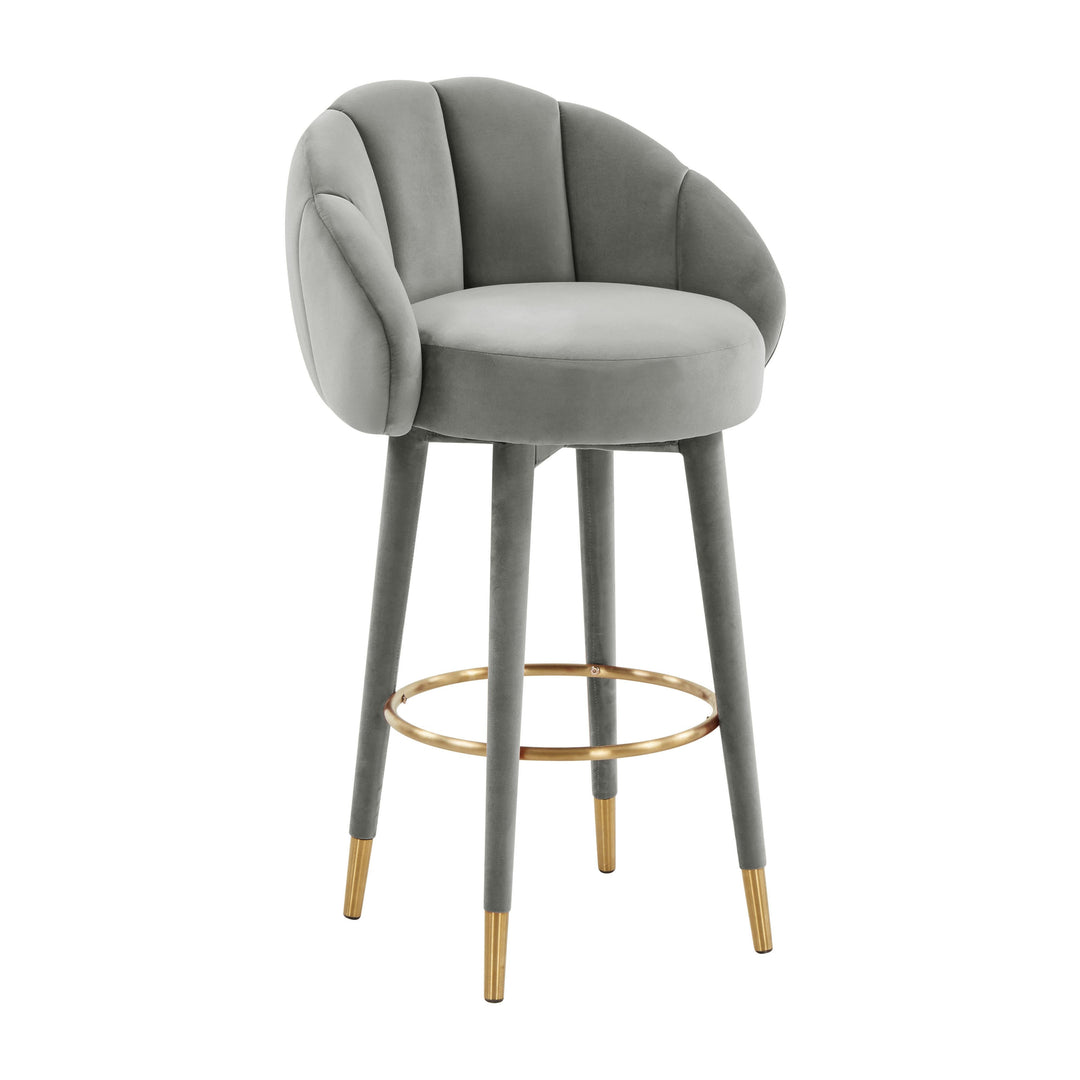 Myla Light Grey Performance Velvet Swivel Bar Stool