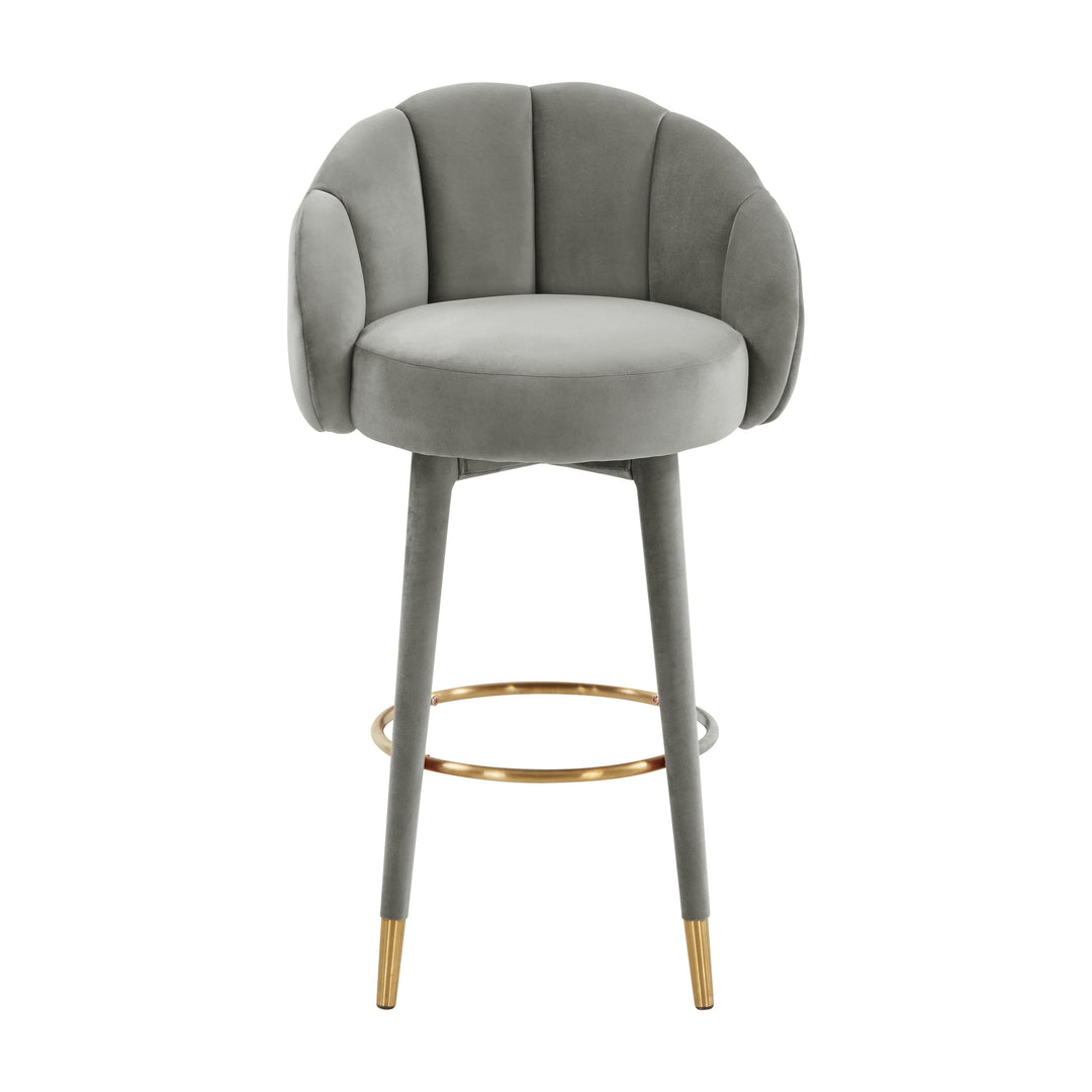 Myla Light Grey Performance Velvet Swivel Bar Stool