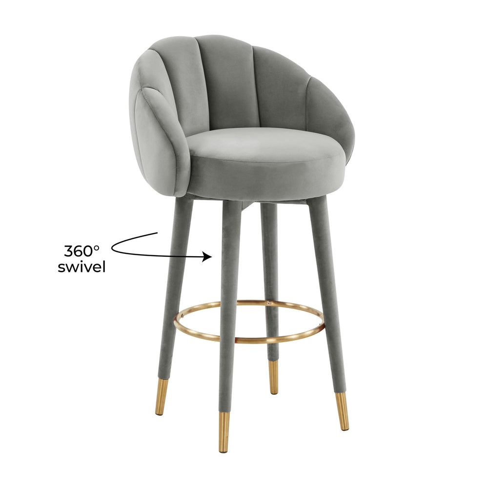 Myla Light Grey Performance Velvet Swivel Bar Stool