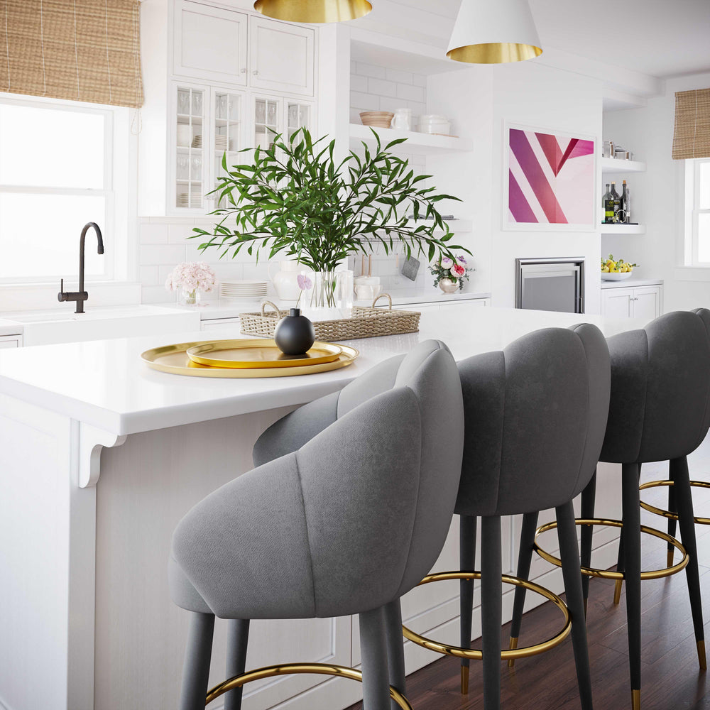 Myla Light Grey Performance Velvet Swivel Bar Stool