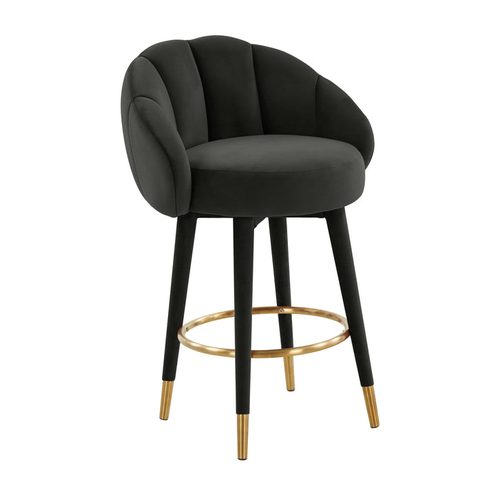 Myla Black Performance Velvet Swivel Counter Stool