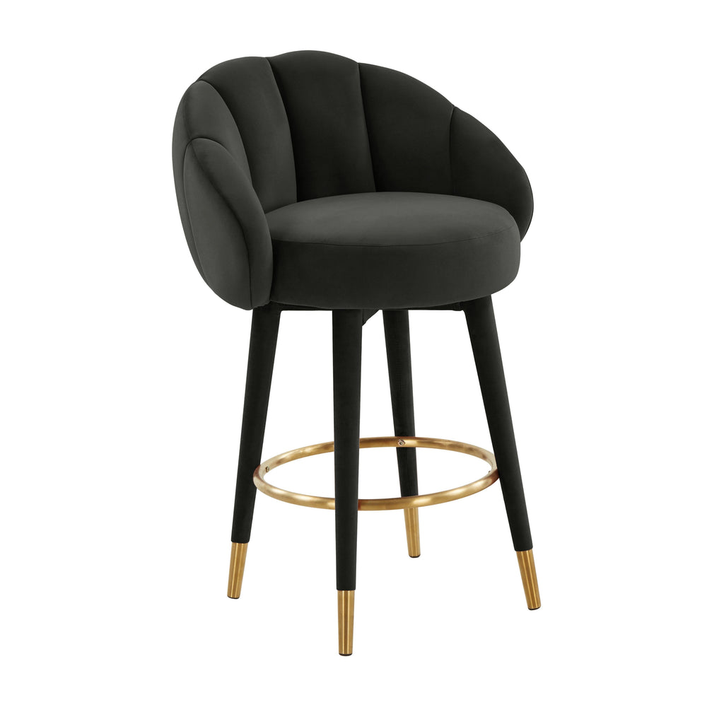 Myla Black Performance Velvet Swivel Counter Stool