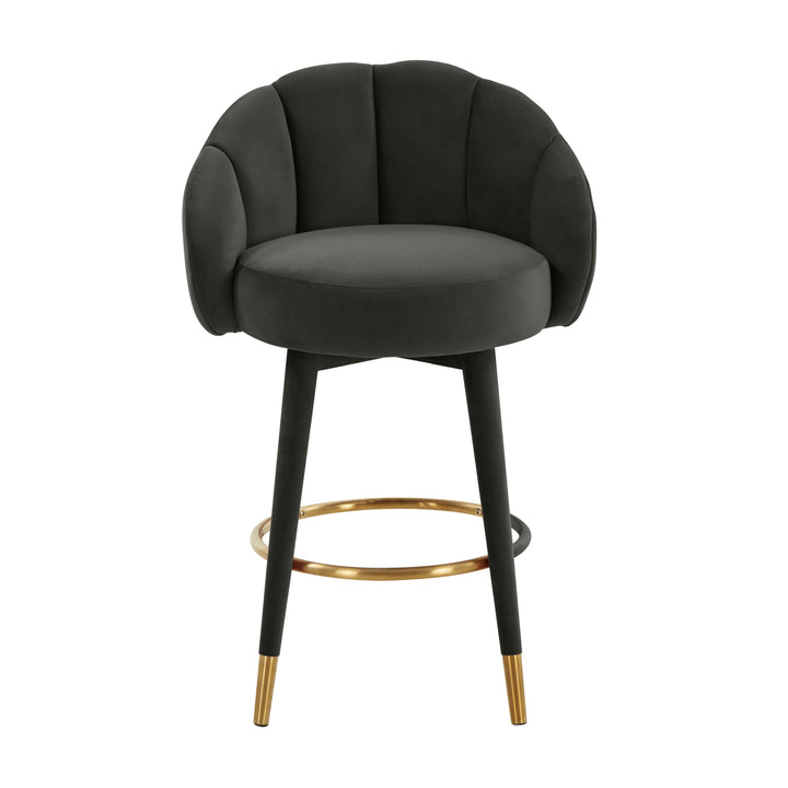 Myla Black Performance Velvet Swivel Counter Stool