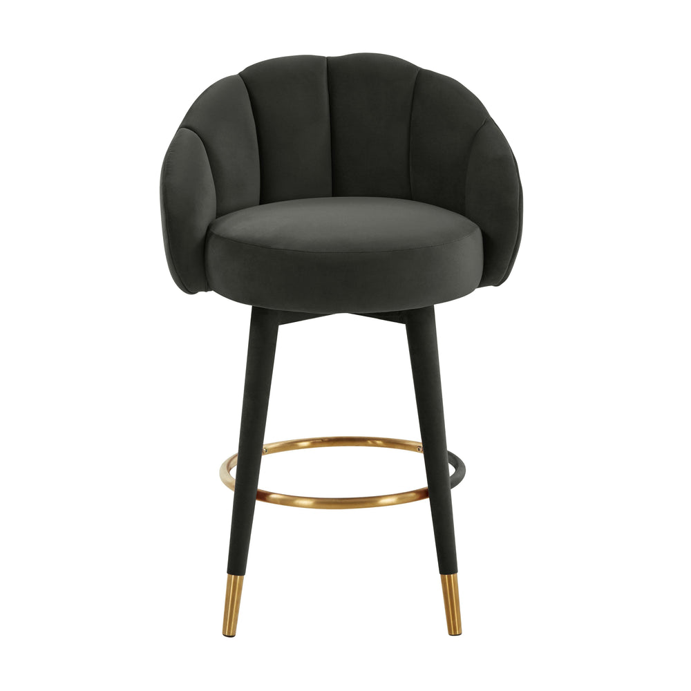 Myla Black Performance Velvet Swivel Counter Stool