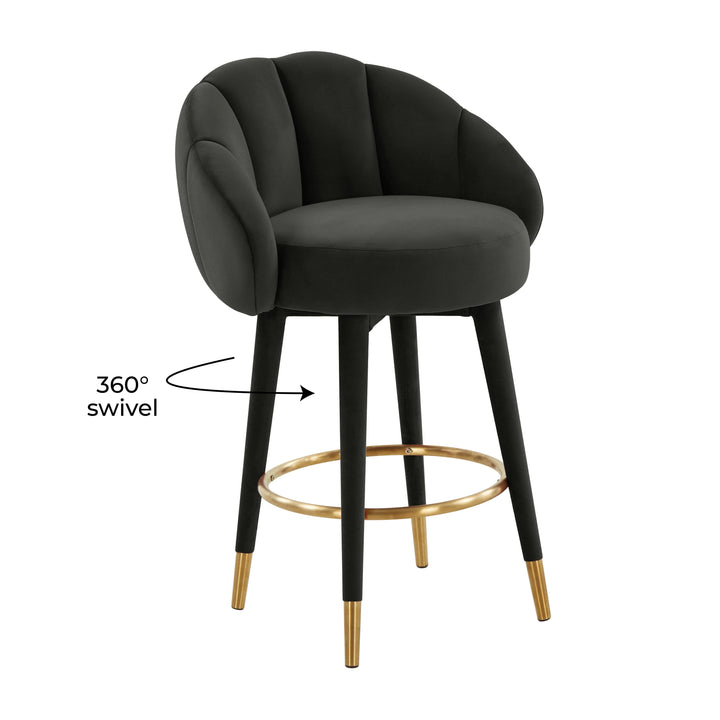 Myla Black Performance Velvet Swivel Counter Stool